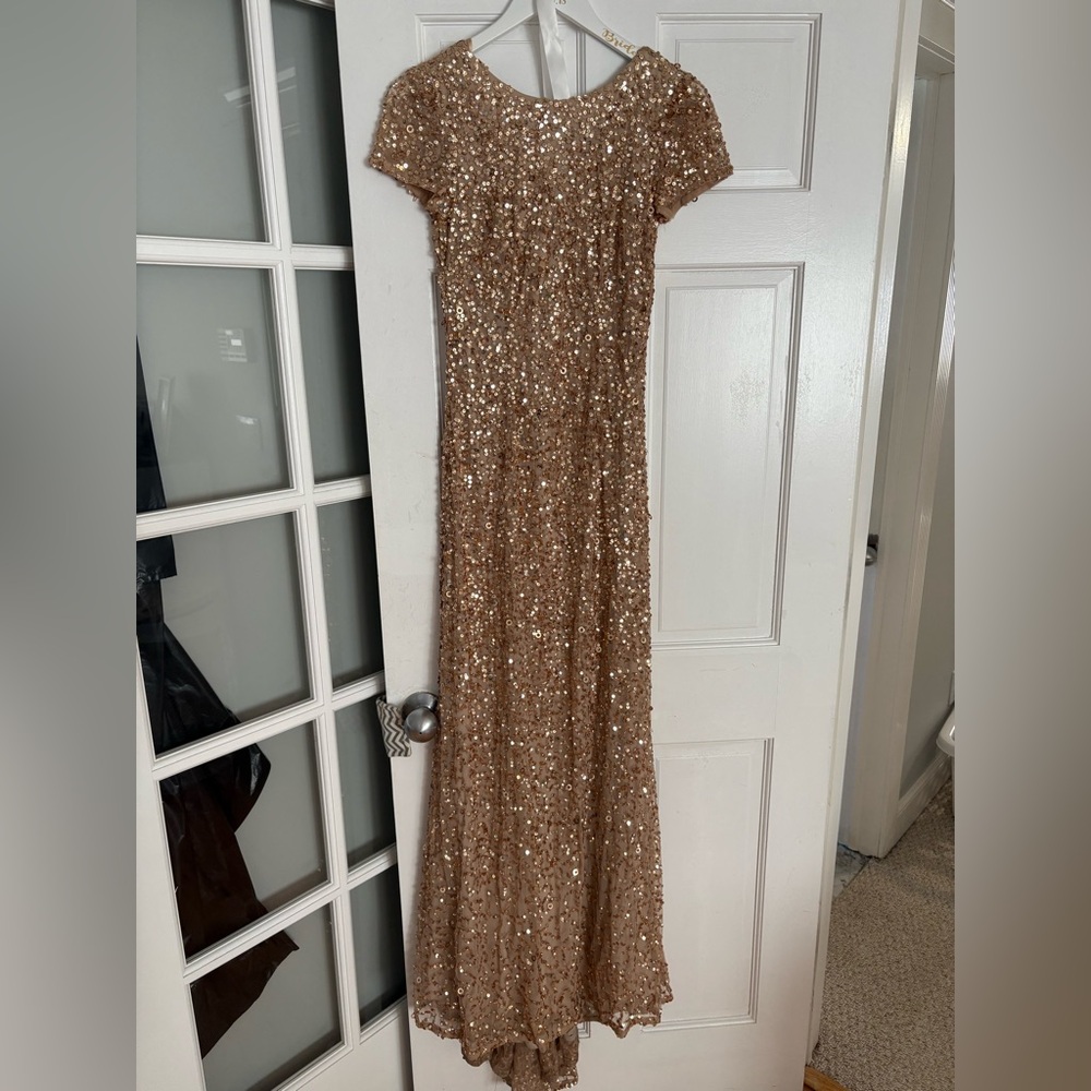 Adrianna Papell Champagne Sequin Gown